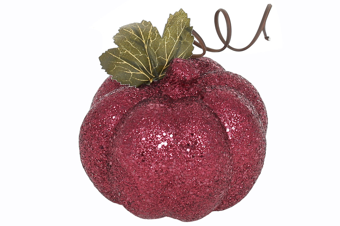 Декор Гарбуз 10см з гліттерним покриттям, колір - бордо