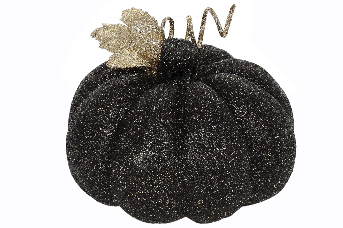 Декор Гарбуз 14,5 см з гліттерним покриттям, колір - чорно-золотий