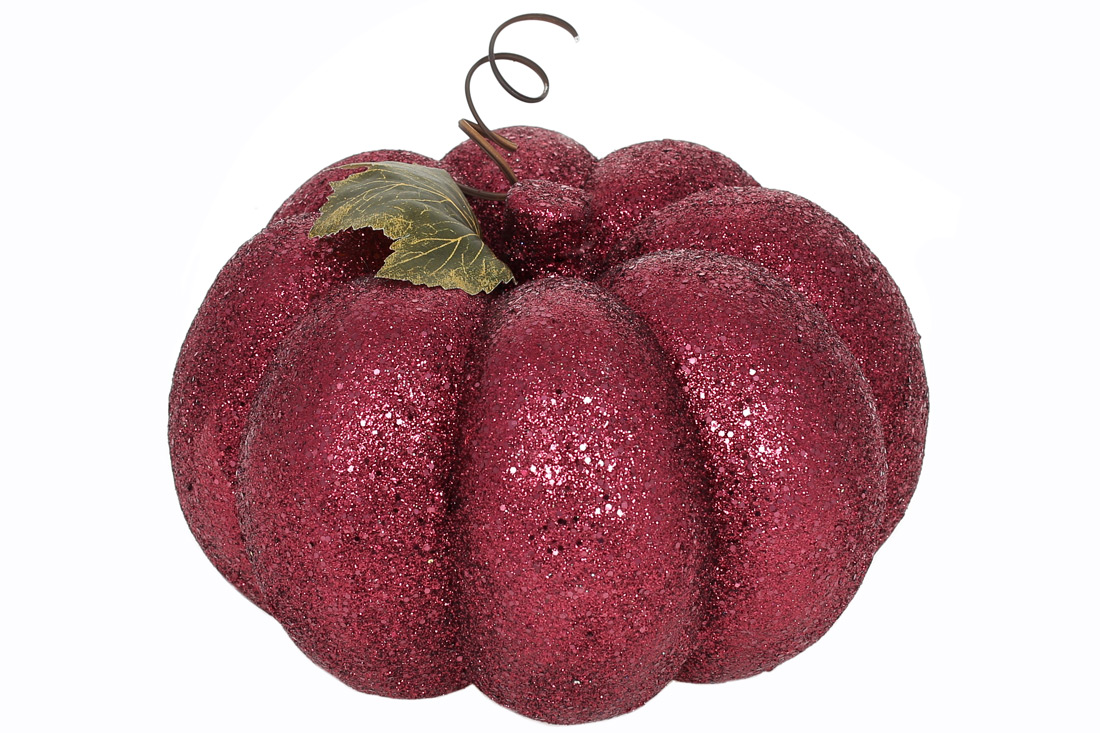 Декор Гарбуз 21см з гліттерним покриттям, колір - бордо