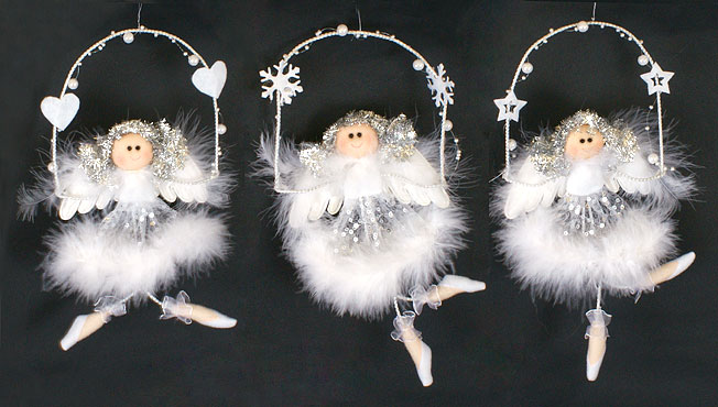 Ялинкова прикраса з тканини та пуху Янгол18см, 3 дизайни