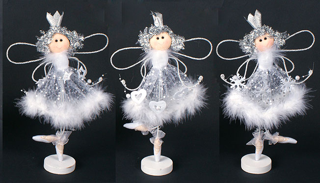 Новорічна прикраса з тканини та пуху Янгол на підставці 30см, 3 дизайни