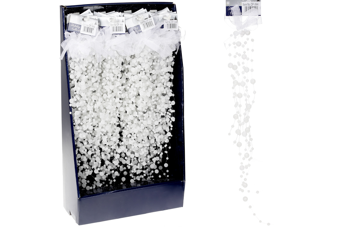 Новорічне прикраса буси з бантом білі 40см у дисплей коробці