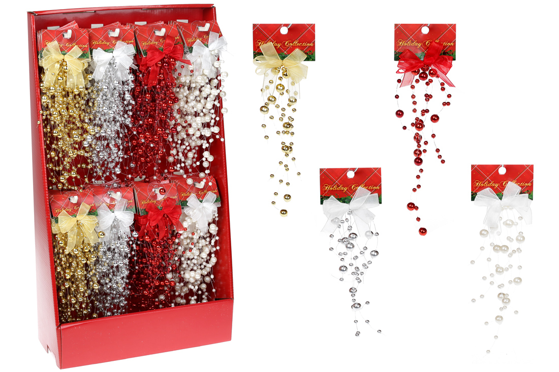 Новорічна прикраса Бант 20.3см з підвісками з бусин, 4 дизайни