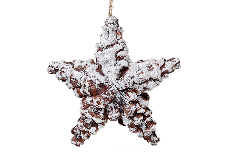 Новорічний декор підвісний Зірка засніжена з натуральних шишок