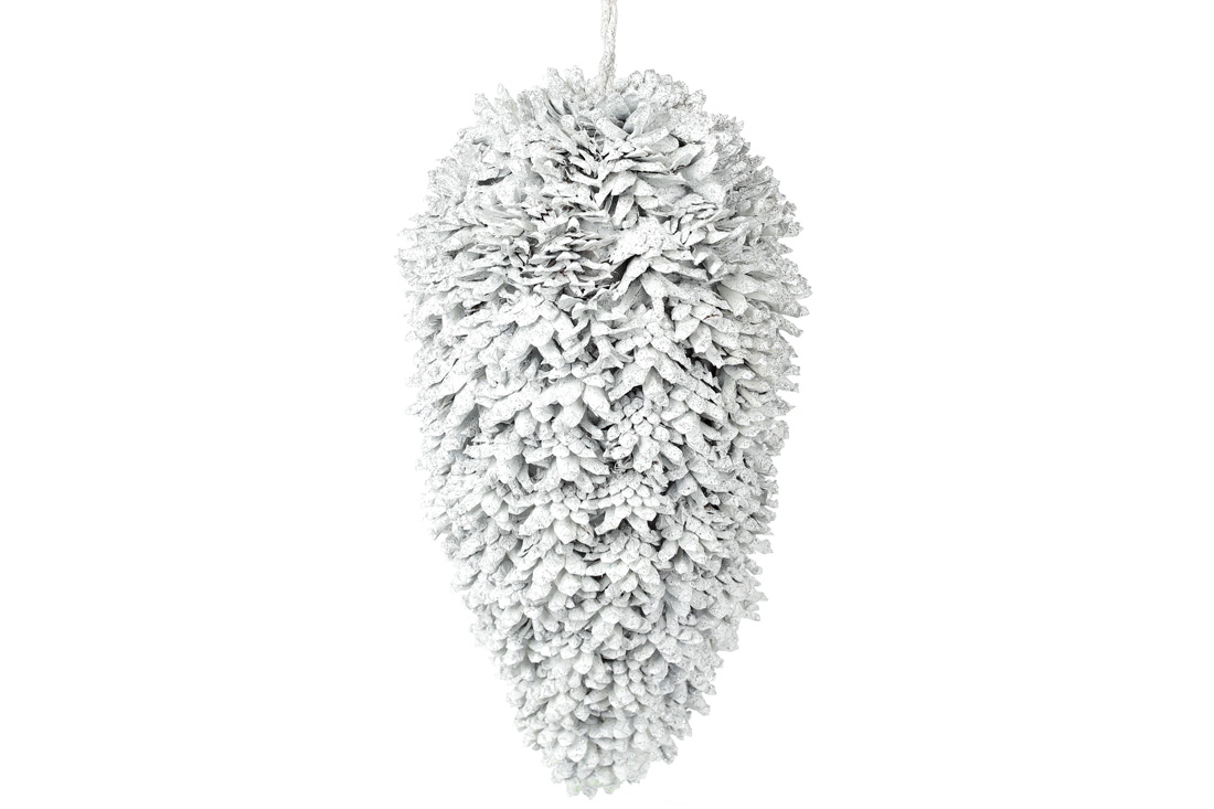 Новорічний підвісний декор із шишок, 33см, колір - білий