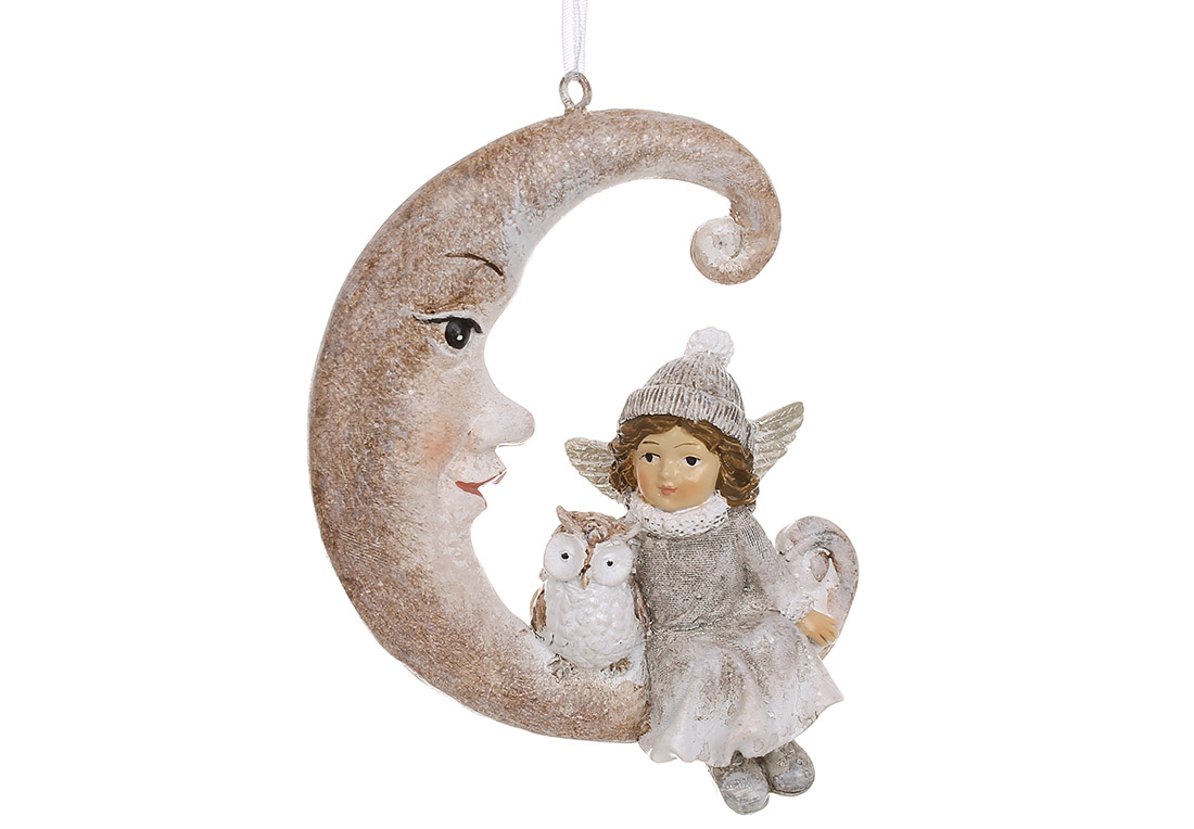 Декоративна підвіска Янголятко з совою на місяці 7.5*3*10см
