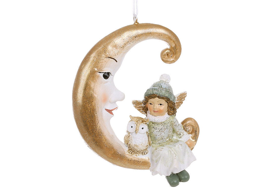 Декоративна підвіска Янголятко з совою на місяці 7.5*3*10см