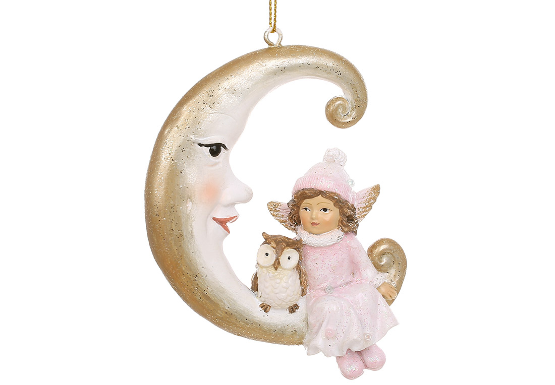 Декоративна підвіска Янголятко з совою на місяці 7.5*3*10см