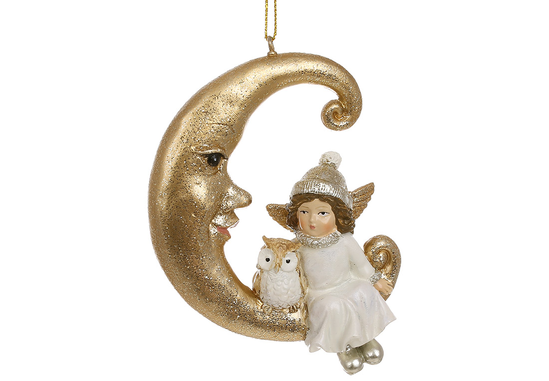 Декоративна підвіска Янголятко з совою на місяці 7.5*3*10см