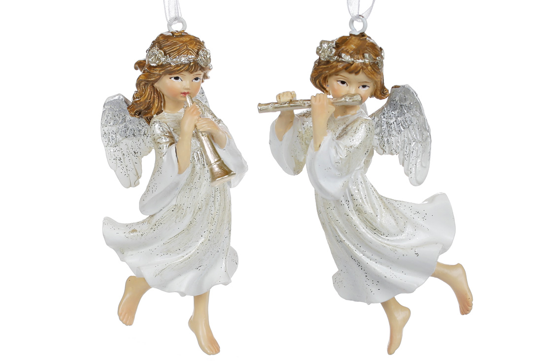 Декоративна підвіска Янгол з флейтою, 10.5см, колір - шампань, 2 дизайни