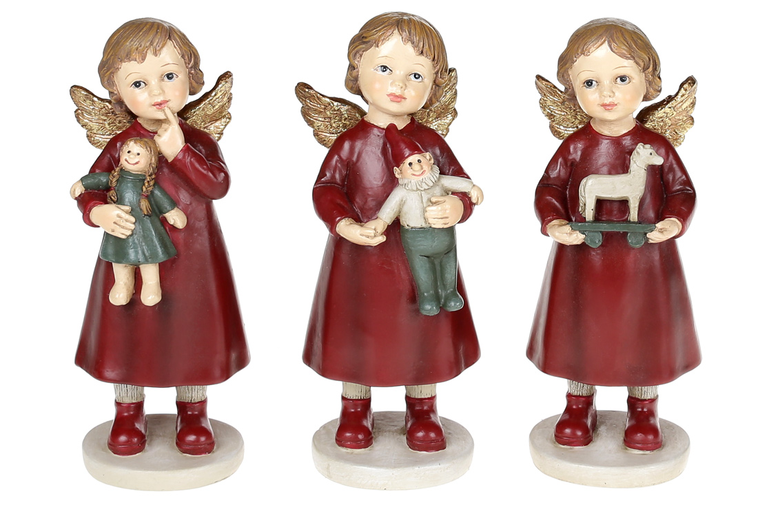Декоративна фігурка Янголятко з іграшкою, 14.5см, 3 дизайни, колір - бордо