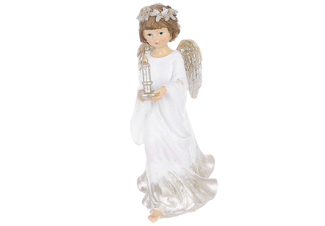 Декоративна фігура Ангел зі свічкою 12*8.5*20.5см, колір - білий із шампанню