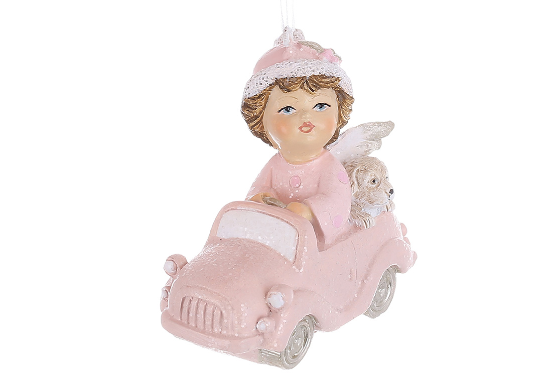 Декоративна підвіска Ангелочок в машині 8*4*7см, колір - рожевий