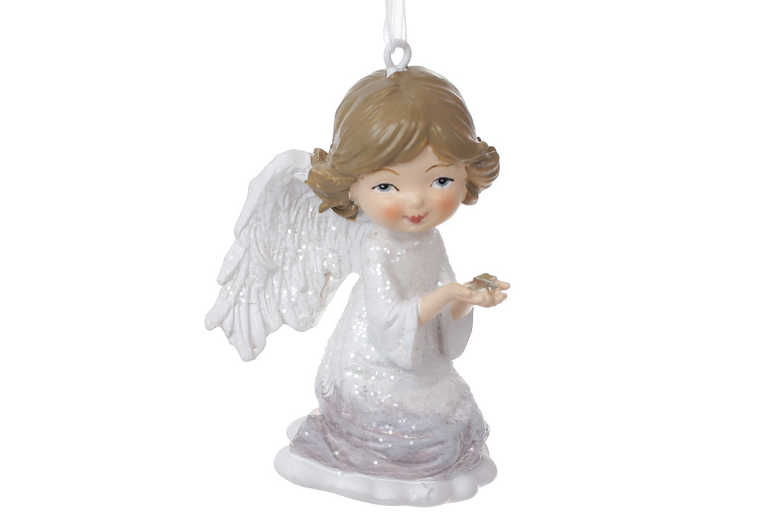 Декоративна фігурка на підвісі Янгол, 6.5см, колір - попіл троянди з білим