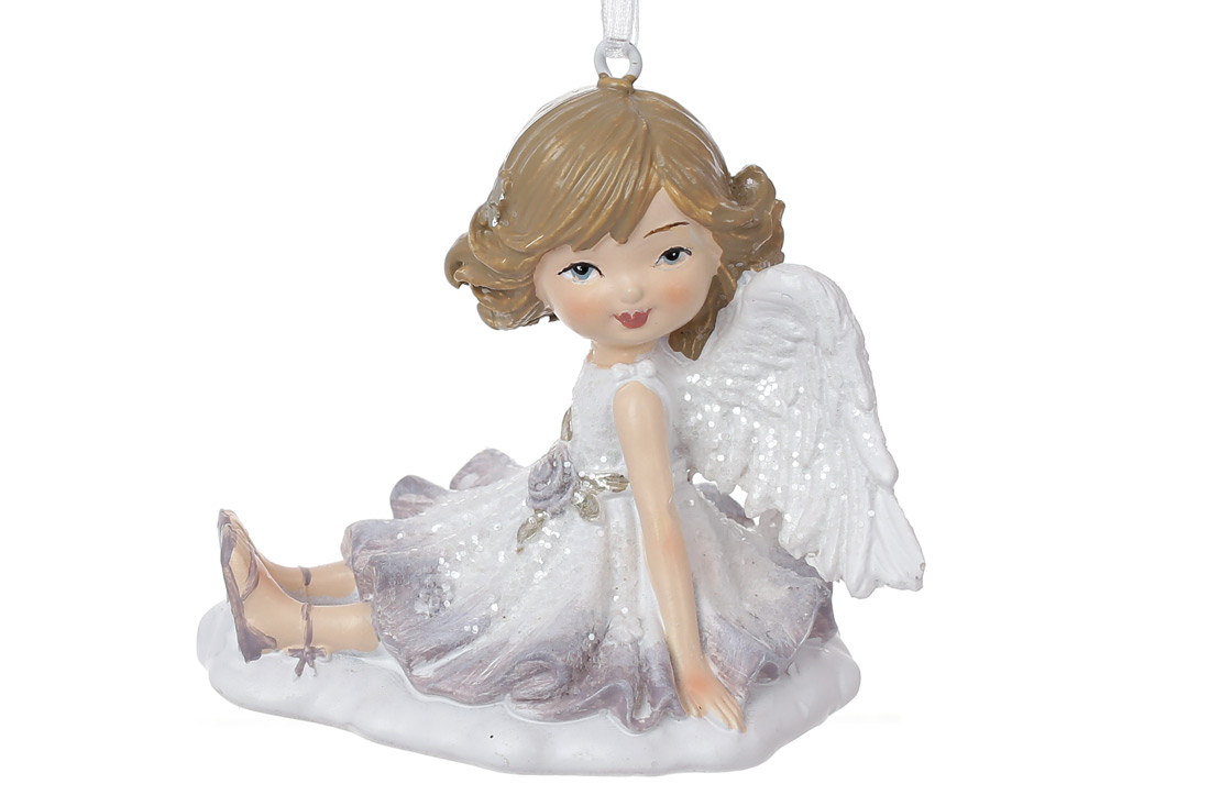 Декоративна фігурка на підвісі Янгол на хмаринці, 7см, колір - попіл троянди з білим