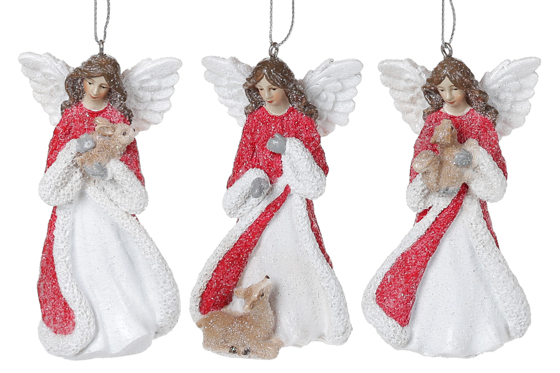 Декоративна підвісна фігурка Янгол, 10см, колір - білий з червоним, 3 дизайни