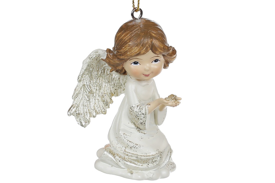 Декоративна підвіска Янгол, 6.5см, колір - білий із шампанню.
