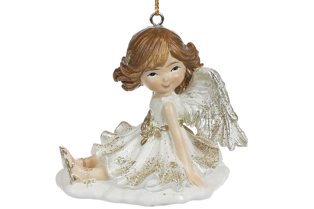 Декоративна підвіска Янгол на хмаринці, 7см, колір - білий з шампанню