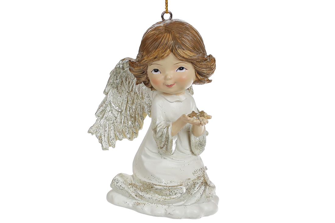 Декоративна підвіска Янгол, 9см, колір - білий із шампанню