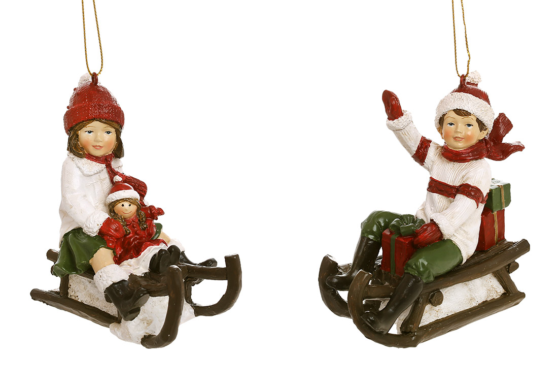 Декоративна підвіска Дітки на санчатах 10*5.5*10.5см, 2 дизайни