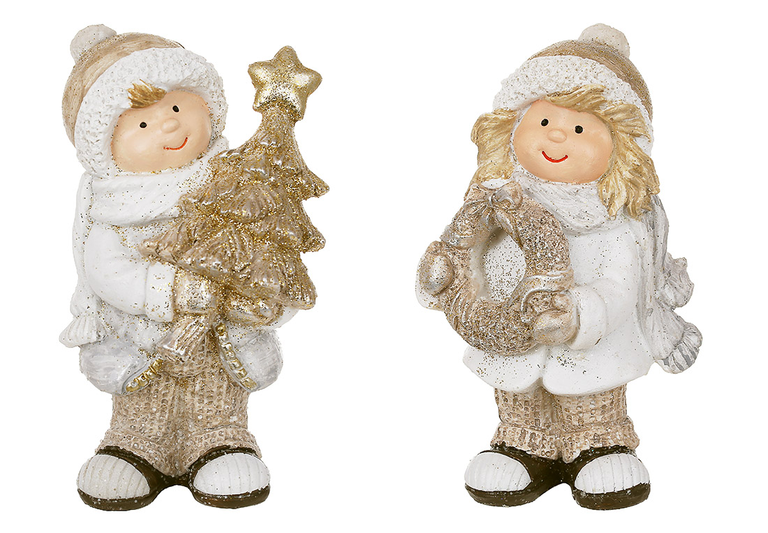 Декоративна фігура Дітки 15см, колір - бежевий із золотим гліттером, 2 види - Хлопчик і Дівчинка
