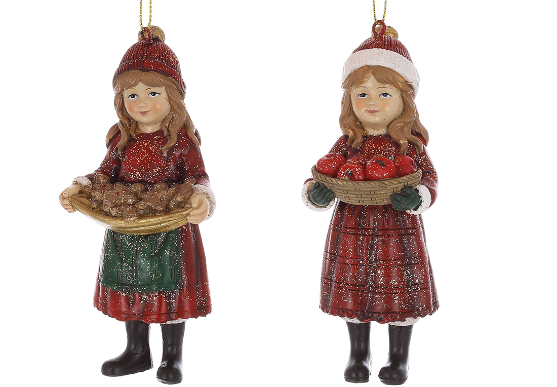 Декоративна підвіска Дівчата з пряниками та яблуками 5.5*12см, 2 дизайни, колір - червоний