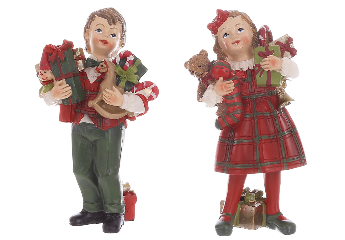 Декоративна статуетка Діти з подарунками у стилі Ретро 6*4.5*13см, 2 дизайни