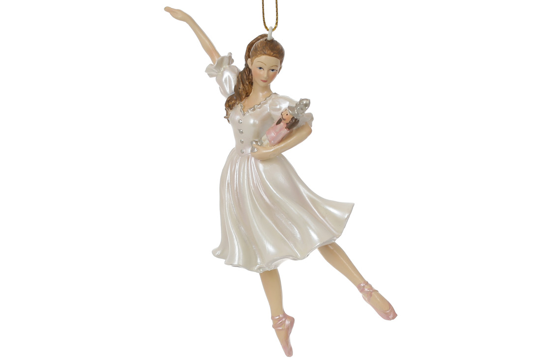 Декоративна фігурка на підвісі Балерина з Лускунчиком, 13.5см, колір - кремовий