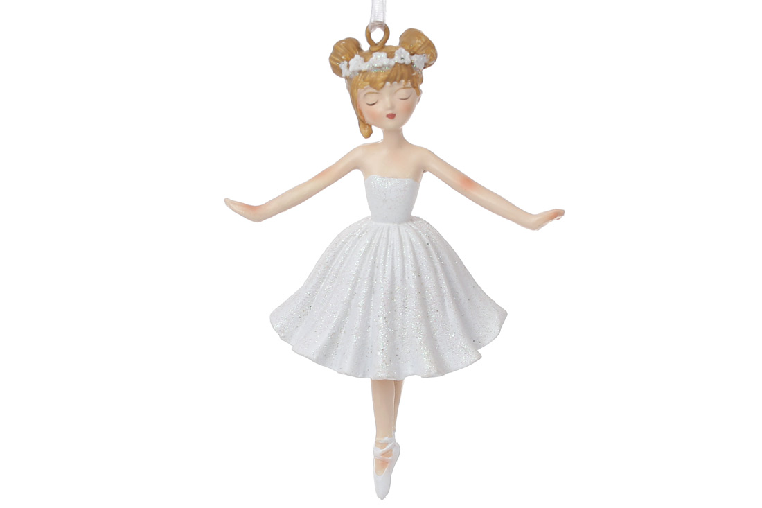 Декоративна фігурка на підвісі Юна Балерина, 10см, колір - білий з гліттером