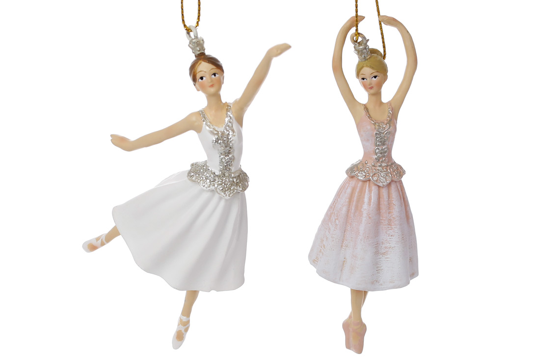 Декоративна фігурка на підвісі Балерина, 12см, колір - білий, крем з шампанню, 2 дизайни