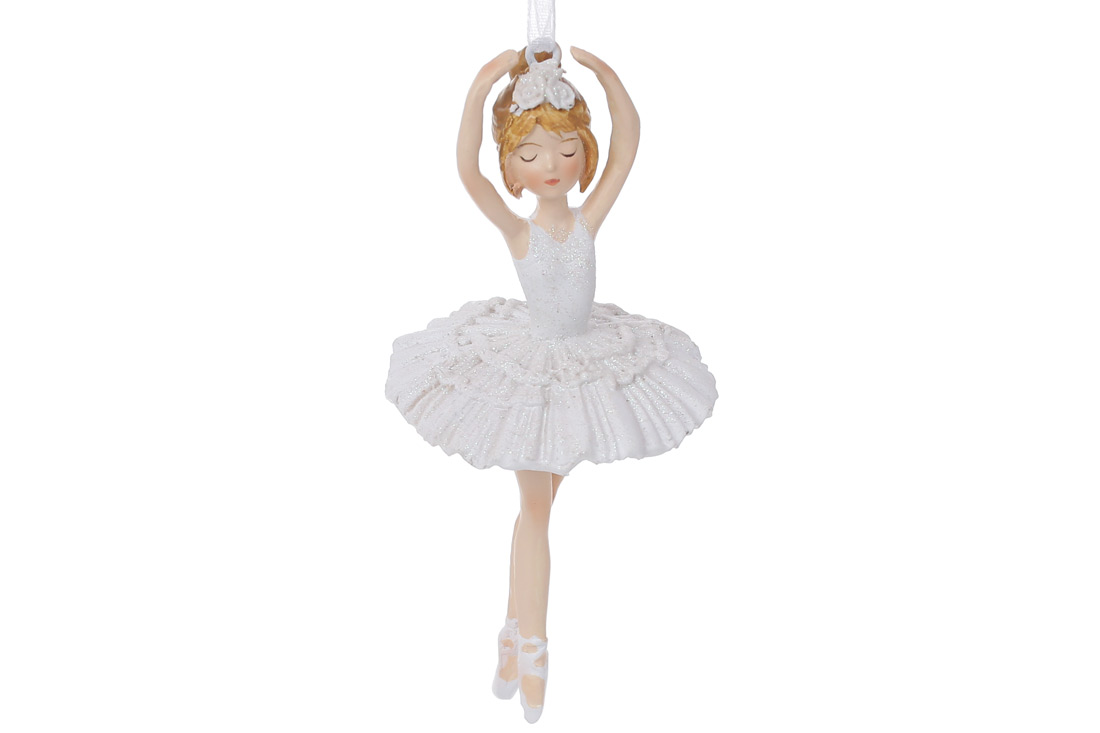 Декоративна фігурка на підвісі Юна Балерина, 10.5см, колір - білий з гліттером