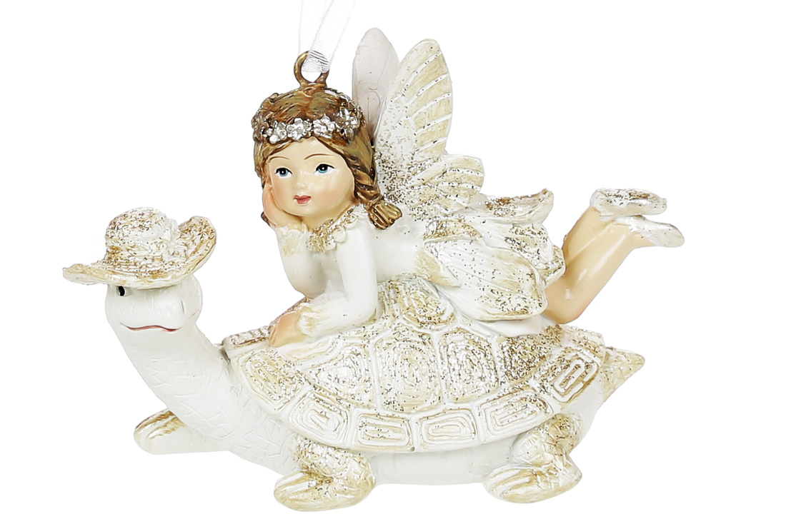 Декоративна підвіска Ельф на Черепасі, 9.5см, колір - білий з шампанню