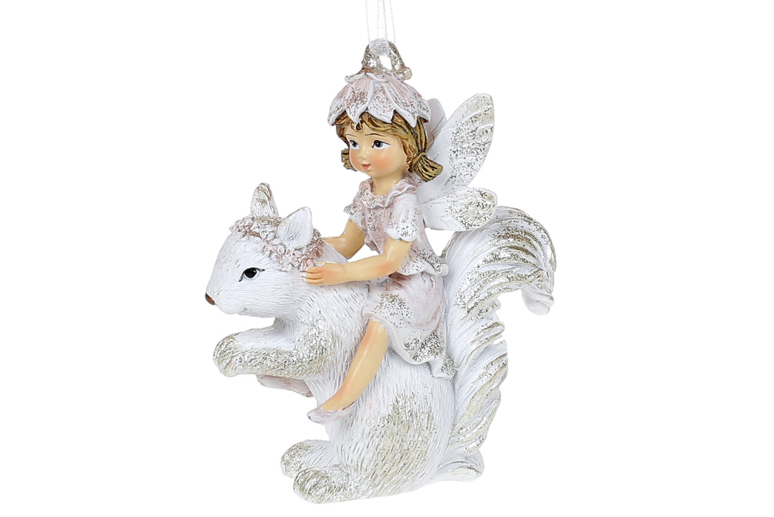 Декоративна підвіска Ельф на Білці, 9.5см, колір - рожевий з шампанню