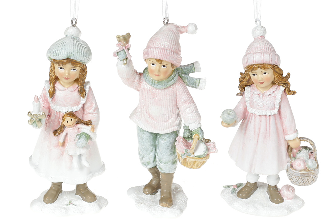 Декоративна підвісна фігурка Дітки, 13см, 3 дизайни, колір - рожевий з м'ятним