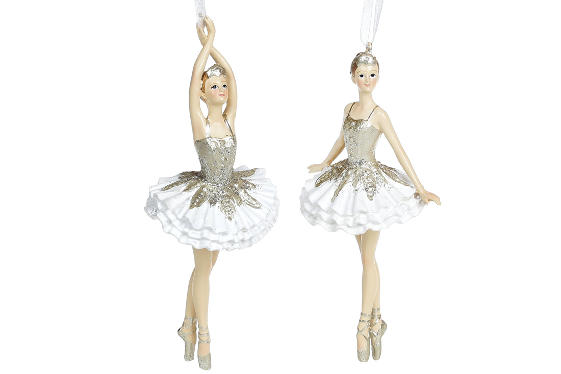 Декоративна підвісна фігурка Балерина, 14.5см, 2 дизайни, колір - шампань з білим