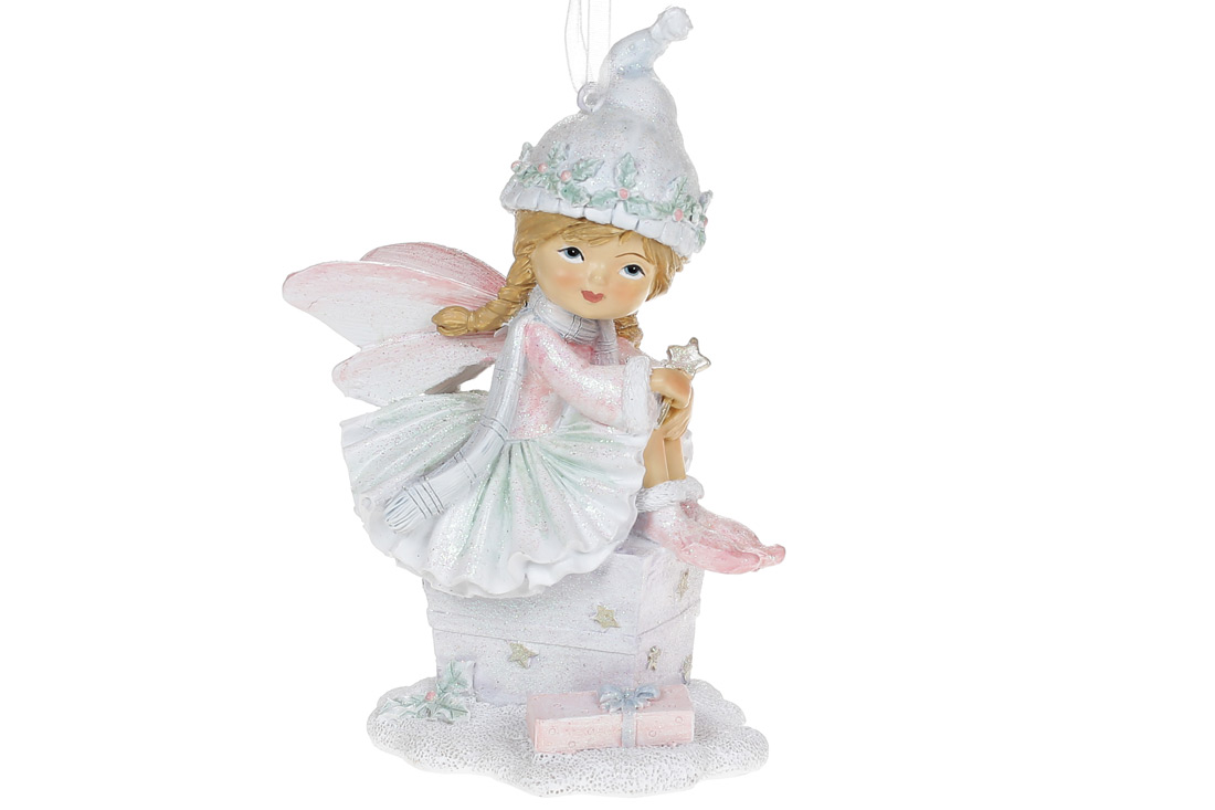 Декоративна підвіска Малятко Фея, 14см, колір - рожевий з м'ятним