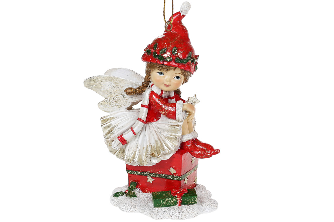 Декоративна підвіска Малятко Фея, 14см, колір - червоний з білим
