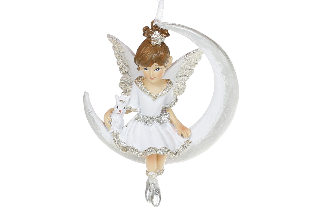 Декоративна підвіска Фея з кроликом, 10см, колір - білий з шампанню