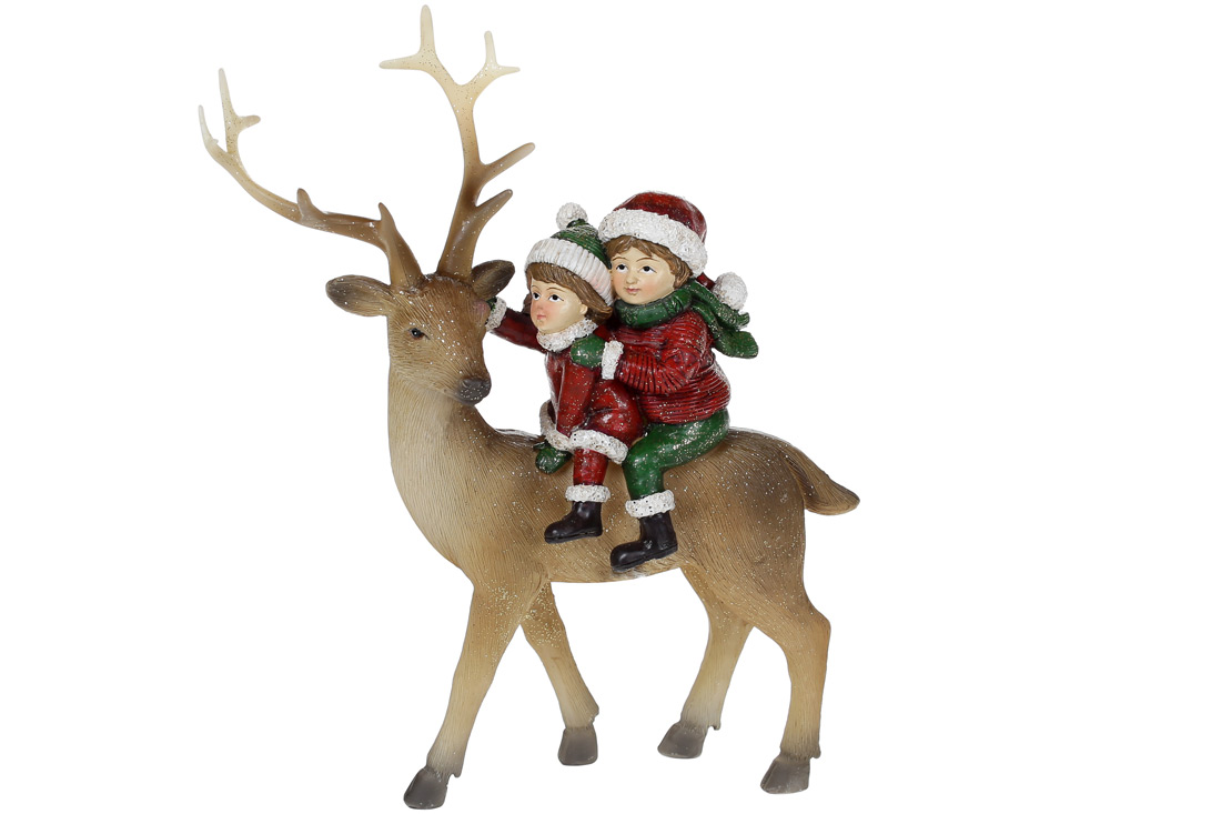Декоративна статуетка Діти на Олені, 20см, колір - червоний з коричневим