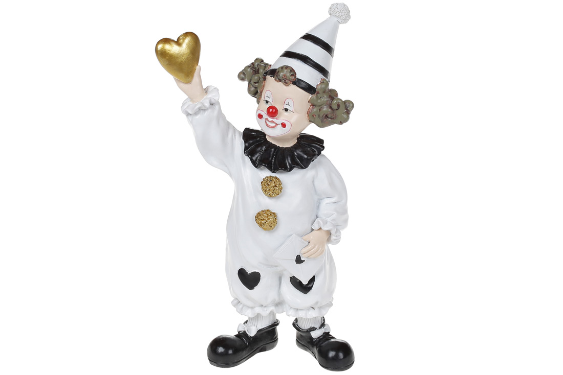 Декоративна статуетка Клоун із серцем, 17.5см, колір - білий з чорним
