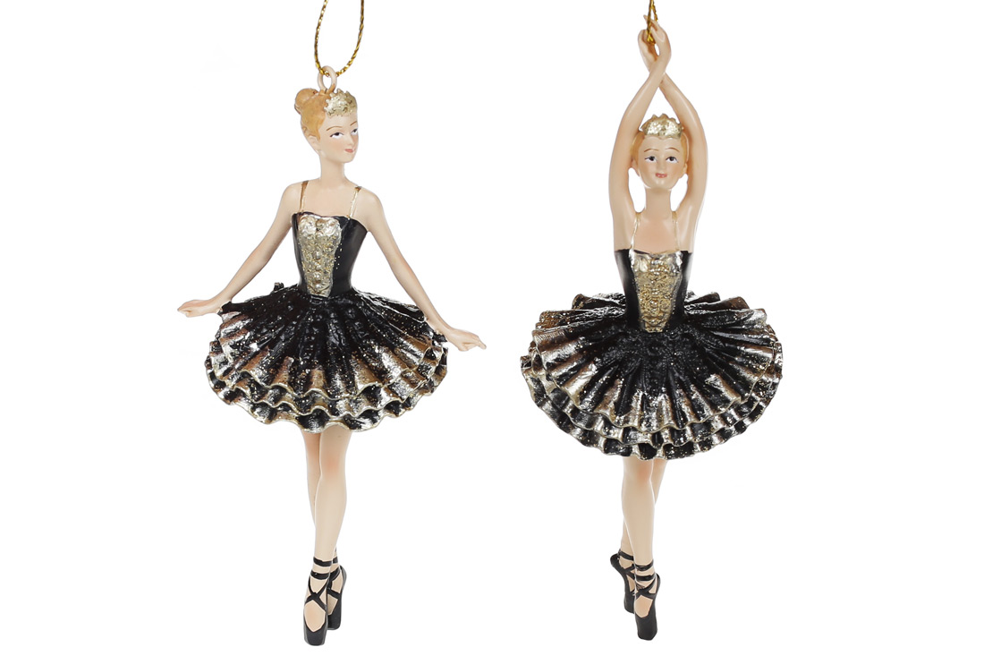 Декоративна підвісна фігурка Балерина, 14.5см, 2 дизайни, колір - чорний із золотом