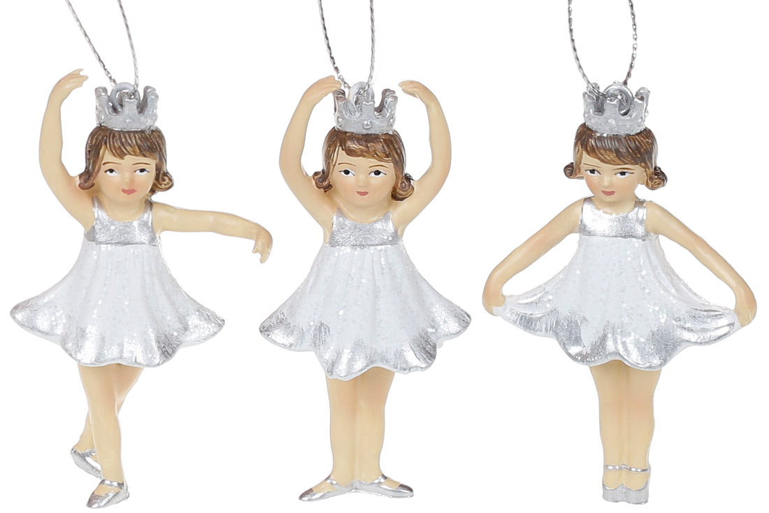 Декоративна підвісна фігурка Балерина-малятко 8.5см, 3 дизайни, колір - білий зі сріблом