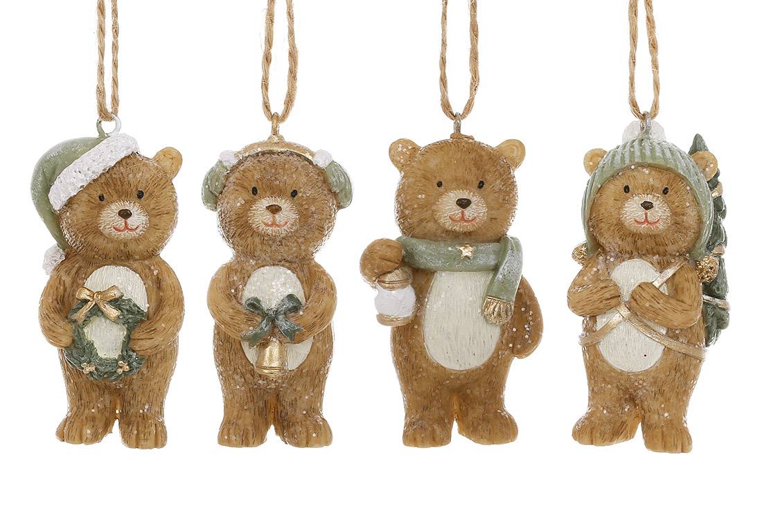 Декоративна підвіска Ведмедик Тедді 4*3*7см, 4 дизайни, колір - світло коричневий із зеленим
