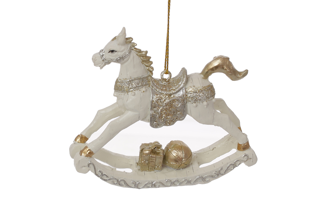Декоративна підвіска Конячка-гойдалка 8.5см колір - кремовий з шампань