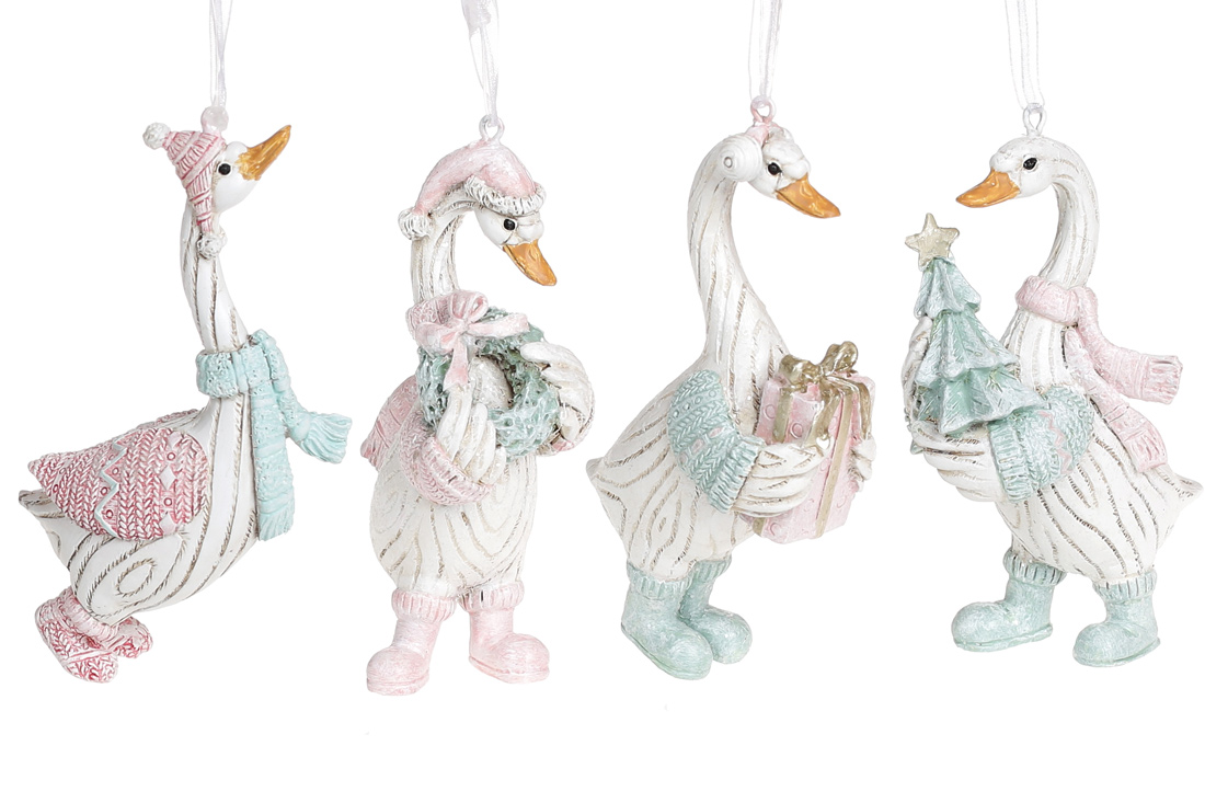 Підвісна декоративна фігурка Гусак, 11.5см, 4 дизайни, колір - рожевий з м'ятним