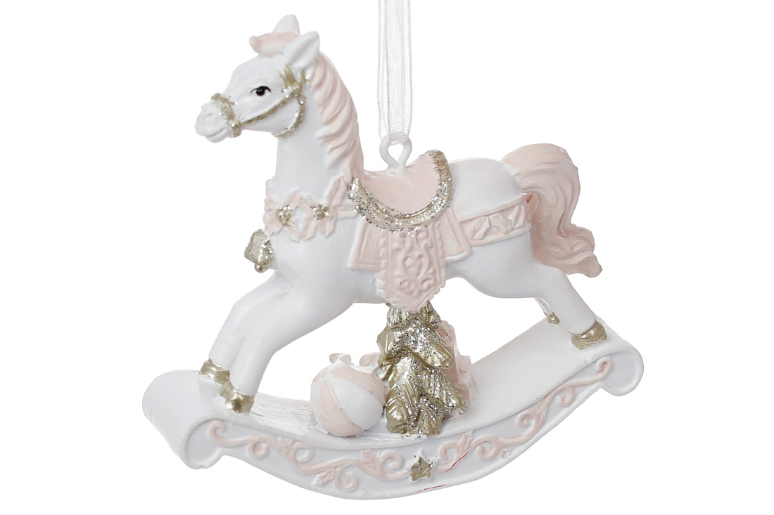 Декоративна фігурка на підвісі Конячка 8см, колір - білий з рожевим