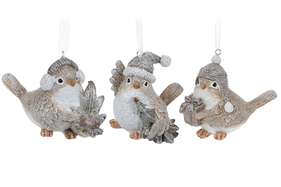 Декоративна підвіска Пташка-милашка, 11.5см, колір - бежевий, 3 дизайни