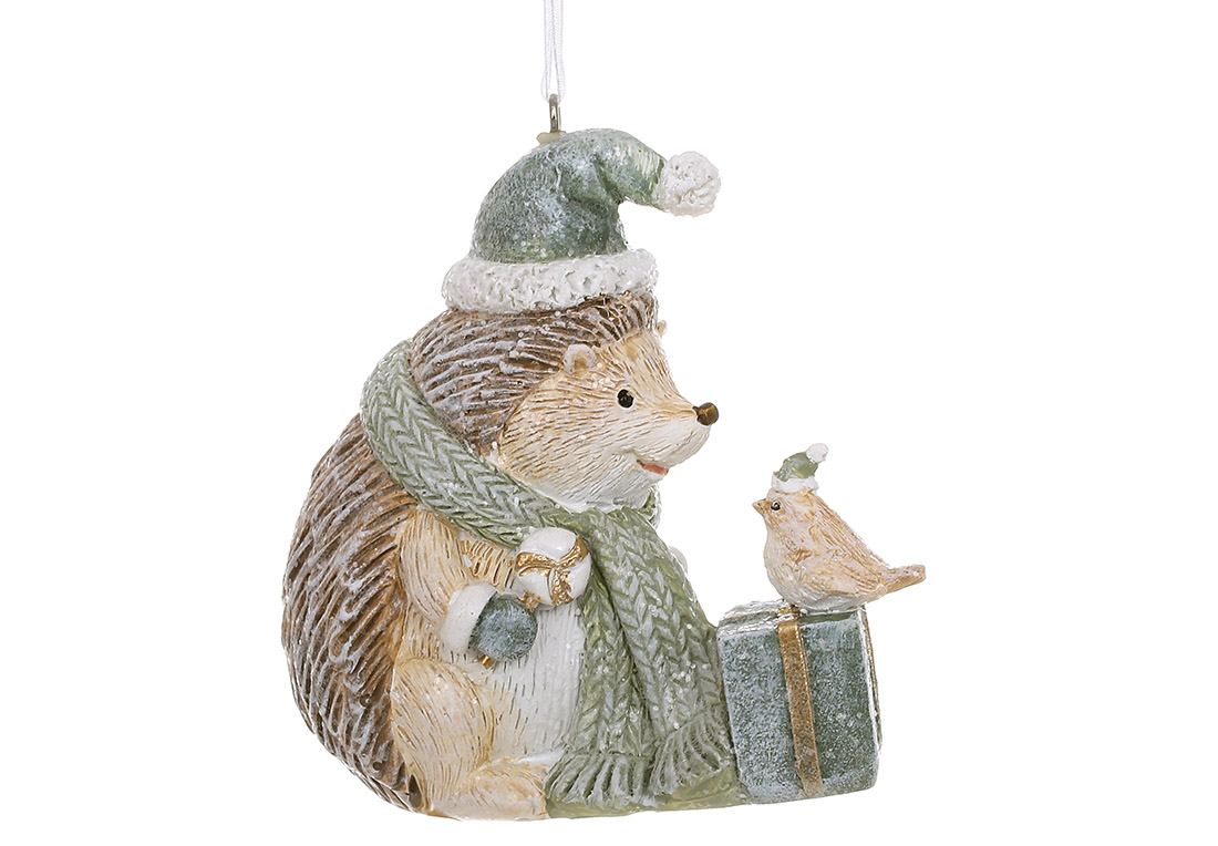 Декоративна підвіска Їжачок з пташкою 9.5*5*8.5см, колір - коричневий з тіффані