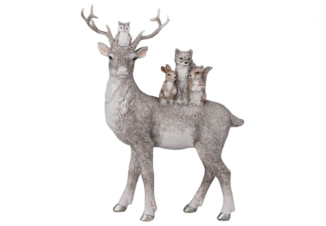 Декоративна статуетка Олень з лісовими тваринами 15х19.5см, колір - бежево-сірий