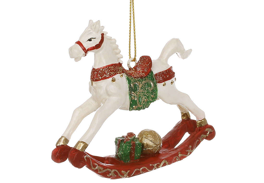 Декоративна підвіска Конячка - гойдалка 8*2*7.5см, колір - білий з червоним